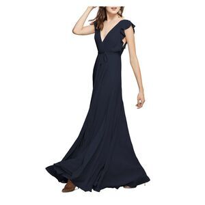 WTOO Womens Navy Cap Sleeve V Neck Full-Length Fit + Flare Formal Dress Size: 2